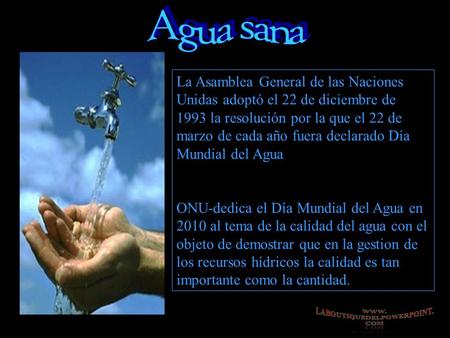 La Asamblea General de las Naciones Unidas adoptó el 22 de diciembre de 1993 la resolución por la que el 22 de marzo de cada año fuera declarado Día Mundial.