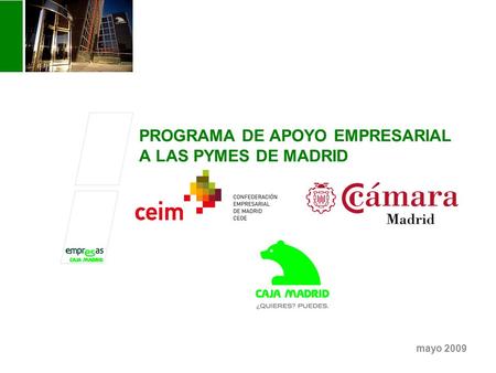 PROGRAMA DE APOYO EMPRESARIAL A LAS PYMES DE MADRID mayo 2009.