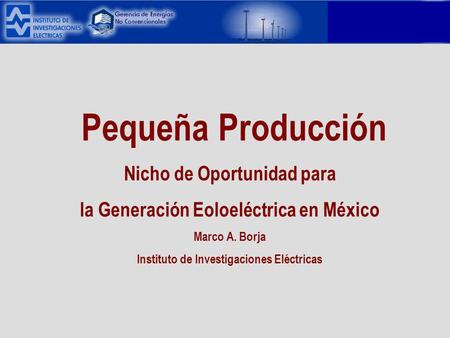 Pequeña Producción Nicho de Oportunidad para la Generación Eoloeléctrica en México Marco A. Borja Instituto de Investigaciones Eléctricas.