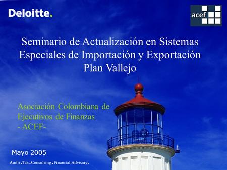 Seminario de Actualización en Sistemas Especiales de Importación y Exportación Plan Vallejo Asociación Colombiana de Ejecutivos de Finanzas - ACEF- Mayo.