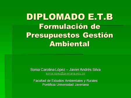 DIPLOMADO E.T.B Formulación de Presupuestos Gestión Ambiental