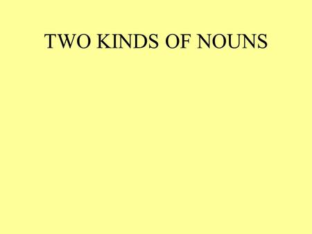 TWO KINDS OF NOUNS. COMMON NOUNS TAKE THE WORD THE PROPER NOUNS ARE NAMES THE WORD THE IS CALLED A MARKER.