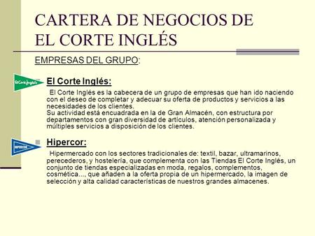 CARTERA DE NEGOCIOS DE EL CORTE INGLÉS