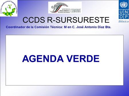 CCDS R-SURSURESTE Coordinador de la Comisión Técnica: M en C. José Antonio Díaz Bta. AGENDA VERDE.