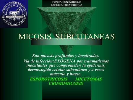 MICOSIS SUBCUTANEAS Son micosis profundas y localizadas.
