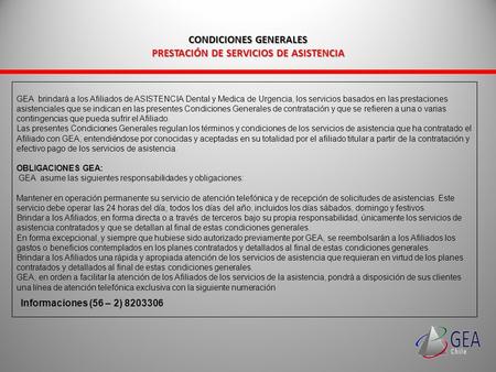 CONDICIONES GENERALES PRESTACIÓN DE SERVICIOS DE ASISTENCIA