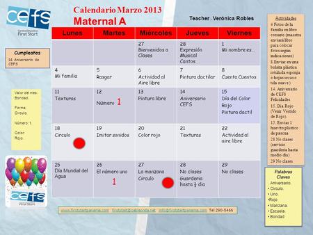 Maternal A Calendario Marzo 2013 Lunes Martes Miércoles Jueves Viernes