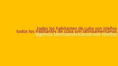 Todos los habitantes de cuba son isleños todos los habitantes de cuba son latinoamericanos algunos latinoamericanos son isleños.