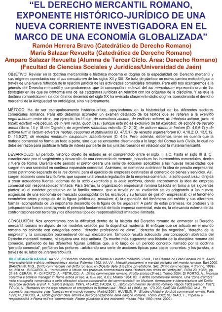 EL DERECHO MERCANTIL ROMANO, EXPONENTE HISTÓRICO-JURÍDICO DE UNA NUEVA CORRIENTE INVESTIGADORA EN EL MARCO DE UNA ECONOMÍA GLOBALIZADA Ramón Herrera Bravo.