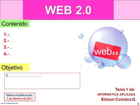 WEB 2.0 Contenido Objetivo Tema 1 de: