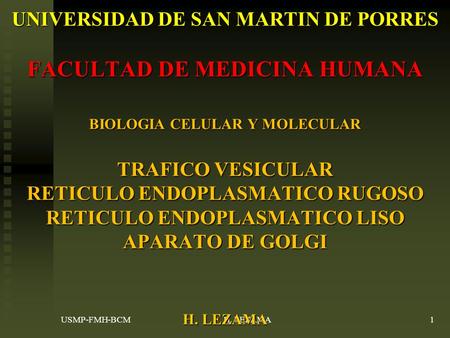 UNIVERSIDAD DE SAN MARTIN DE PORRES FACULTAD DE MEDICINA HUMANA BIOLOGIA CELULAR Y MOLECULAR TRAFICO VESICULAR RETICULO ENDOPLASMATICO RUGOSO RETICULO.