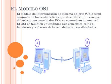 El Modelo OSI El modelo de interconexión de sistema abierto (OSI) es un conjunto de líneas directivas que describe el proceso que debería darse cuando.