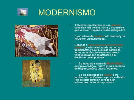 MODERNISMO El Modernismo literario es una reacción contra la crisis política, social y económica que se dio en España a finales del siglo XIX. Es un intento.