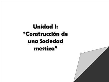 Unidad I: “Construcción de una Sociedad mestiza”
