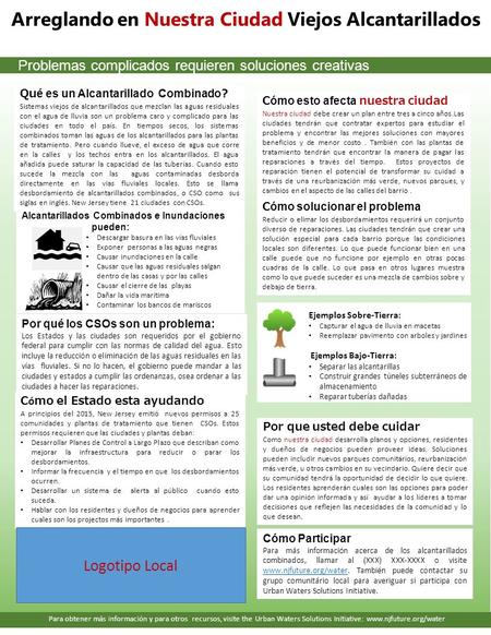 Arreglando en Nuestra Ciudad Viejos Alcantarillados C ó mo el Estado esta ayudando A principios del 2015, New Jersey emitió nuevos permisos a 25 comunidades.