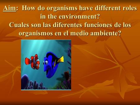 Aim: How do organisms have different roles in the environment? Cuales son las diferentes funciones de los organismos en el medio ambiente?