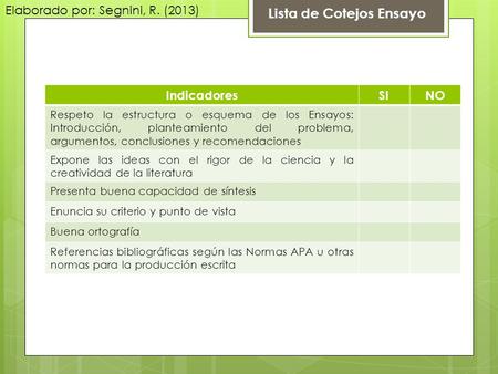 Lista de Cotejos Ensayo