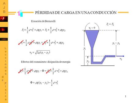 1 PÉRDIDAS DE CARGA EN UNA CONDUCCIÓN Ecuación de Bernoulli Efectos del rozamiento: disipación de energía.