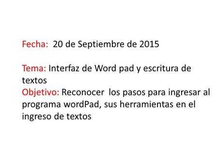 Fecha:  20 de Septiembre de 2015