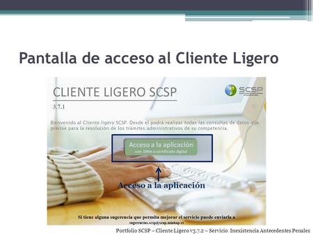 Pantalla de acceso al Cliente Ligero