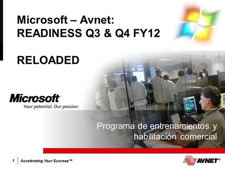 Accelerating Your Success™ 1 Microsoft – Avnet: READINESS Q3 & Q4 FY12 RELOADED Programa de entrenamientos y habilitación comercial.