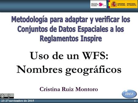 1 23-27 noviembre de 2015 1 Uso de un WFS: Nombres geográficos Cristina Ruiz Montoro.