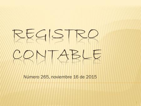 Número 265, noviembre 16 de 2015 1.  Se publicaron Novitas 511 - Contrapartida 1650 a 1663 - Registro Contable 264.  En la Facultad se inició la etapa.