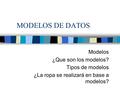 MODELOS DE DATOS Modelos ¿Que son los modelos? Tipos de modelos ¿La ropa se realizará en base a modelos?