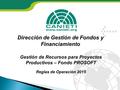 Gestión de Recursos para Proyectos Productivos – Fondo PROSOFT Reglas de Operación 2015 Dirección de Gestión de Fondos y Financiamiento.