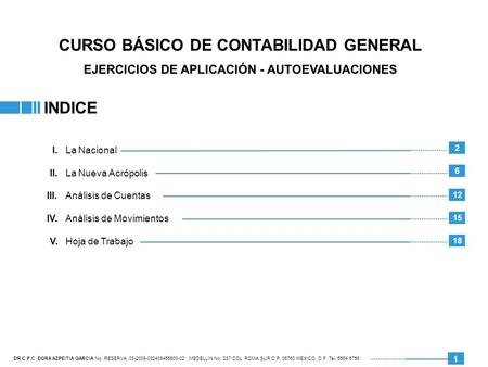 I. La Nacional II. La Nueva Acrópolis III. Análisis de Cuentas IV. Análisis de Movimientos V. Hoja de Trabajo 18 15 12 6 2 INDICE 1 DR C.P.C. DORA AZPEITIA.