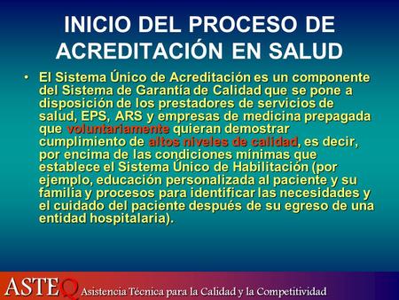 INICIO DEL PROCESO DE ACREDITACIÓN EN SALUD