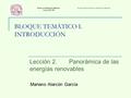 BLOQUE TEMÁTICO I. INTRODUCCIÓN Lección 2.Panorámica de las energías renovables Master en Ingeniería Química Curso 2007/08 Energías Renovables en Ingeniería.