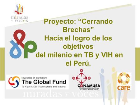 Proyecto: “Cerrando Brechas” Hacia el logro de los objetivos del milenio en TB y VIH en el Perú.