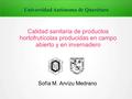 Calidad sanitaria de productos hortofrutícolas producidas en campo abierto y en invernadero Sofía M. Arvizu Medrano Universidad Autónoma de Querétaro.