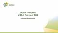 Estados Financieros al 29 de Febrero de 2016 (Informes Preliminares)
