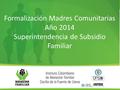 Formalización Madres Comunitarias Año 2014 Superintendencia de Subsidio Familiar.
