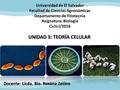 Universidad de El Salvador Facultad de Ciencias Agronómicas Departamento de Fitotecnia Asignatura: Biología Ciclo I/2016 UNIDAD 3: TEORÍA CELULAR Docente: