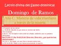 Domingo de Ramos en la Pasión del Señor  Procesión de los ramos: Lc 19,28-40: Bendito el que viene en nombre del Señor.  En el templo: Is 50,4-7: No.