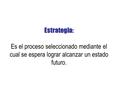 Estrategia: Es el proceso seleccionado mediante el cual se espera lograr alcanzar un estado futuro.