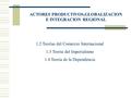 ACTORES PRODUCTIVOS,GLOBALIZACION E INTEGRACION REGIONAL 1.2 Teorías del Comercio Internacional 1.3 Teoría del Imperialismo 1.4 Teoría de la Dependencia.