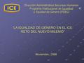Noviembre, 2006 “LA IGUALDAD DE GÉNERO EN EL ICE: RETO DEL NUEVO MILENIO” Dirección Administrativa Recursos Humanos Programa Institucional de Igualdad.