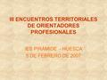 III ENCUENTROS TERRITORIALES DE ORIENTADORES PROFESIONALES IES PIRÁMIDE - HUESCA 5 DE FEBRERO DE 2007.