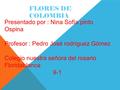 FLORES DE COLOMBIA Presentado por : Nina Sofía pinto Ospina Profesor : Pedro José rodríguez Gómez Colegio nuestra señora del rosario Floridablanca 9-1.