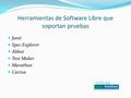 Herramientas de Software Libre que soportan pruebas Junit Spec Explorer Abbot Test Maker Marathon Cactus.