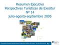 Presentación Resumen Ejecutivo Informe Perspectivas Turísticas de Exceltur – 3er trim 2005 (verano) Pág. 1 Resumen Ejecutivo Perspectivas Turísticas de.