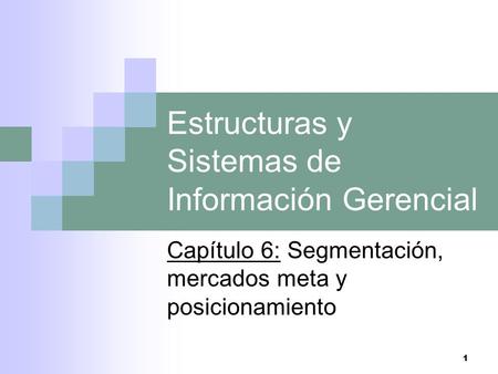 1 Estructuras y Sistemas de Información Gerencial Capítulo 6: Segmentación, mercados meta y posicionamiento.