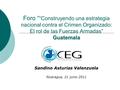 Guatemala Foro “ “Construyendo una estrategia nacional contra el Crimen Organizado: El rol de las Fuerzas Armadas” Guatemala Sandino Asturias Valenzuela.