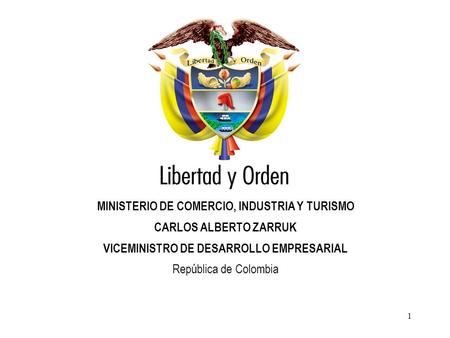 1 MINISTERIO DE COMERCIO, INDUSTRIA Y TURISMO CARLOS ALBERTO ZARRUK VICEMINISTRO DE DESARROLLO EMPRESARIAL República de Colombia.