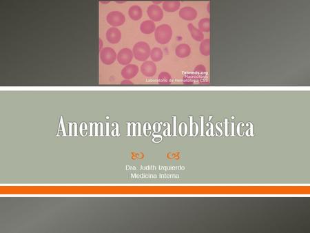 Dra. Judith Izquierdo Medicina Interna.  Causadas por un impedimento en la síntesis de ácidos nucleicos debido a deficiencia de acido fólico vitamina.