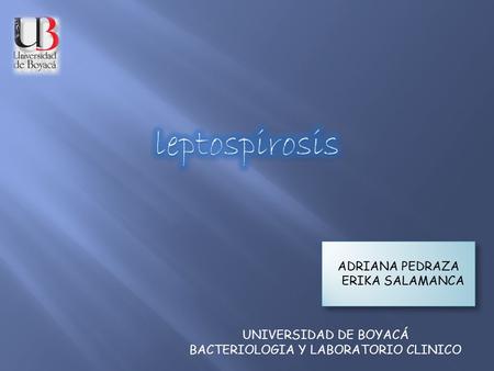 ADRIANA PEDRAZA ERIKA SALAMANCA ADRIANA PEDRAZA ERIKA SALAMANCA UNIVERSIDAD DE BOYACÁ BACTERIOLOGIA Y LABORATORIO CLINICO.